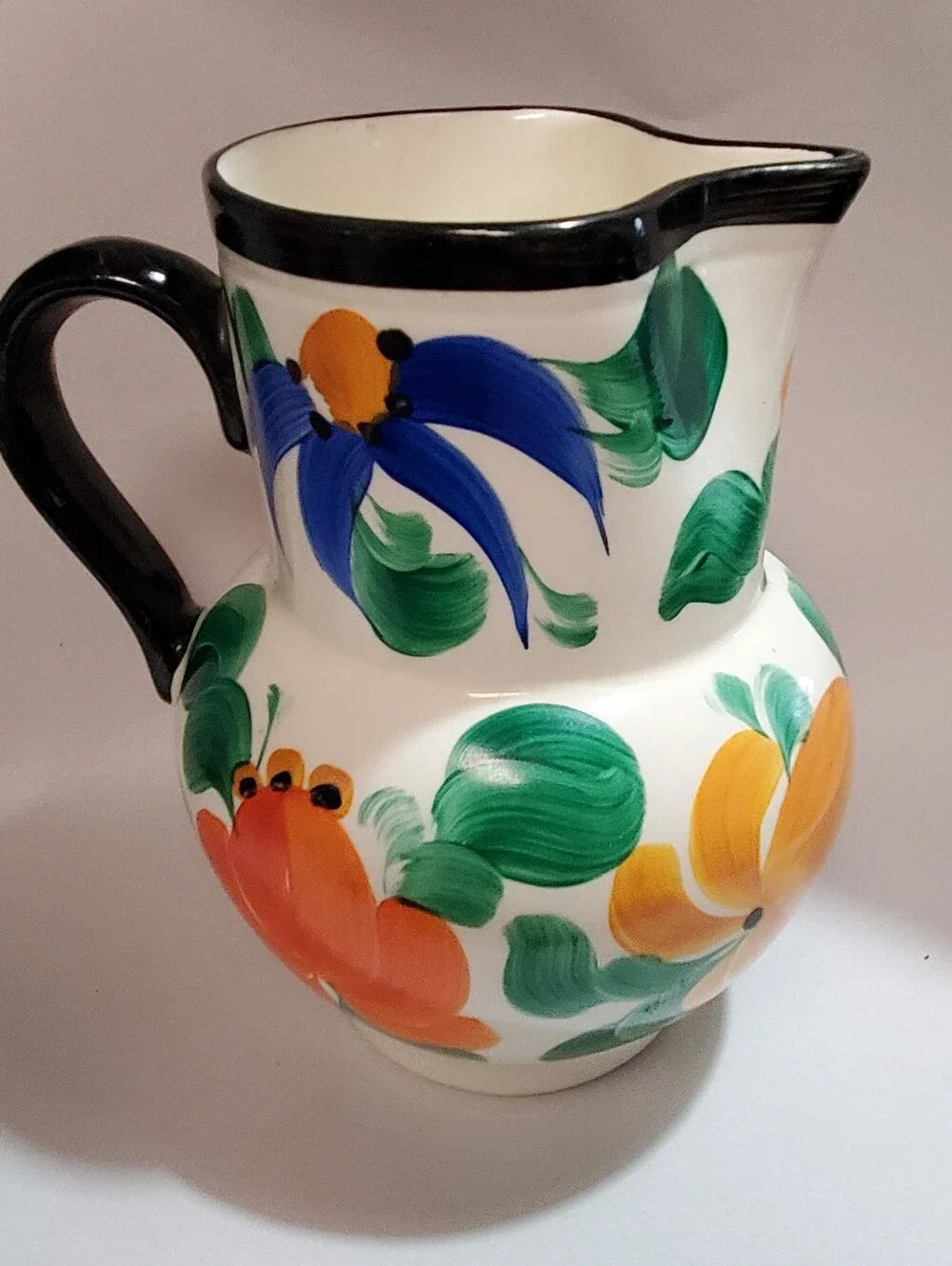 VINTAGE HAND PAINTED PITCHER. CZECHOSLOVAKIA. FLORAL ART DECO